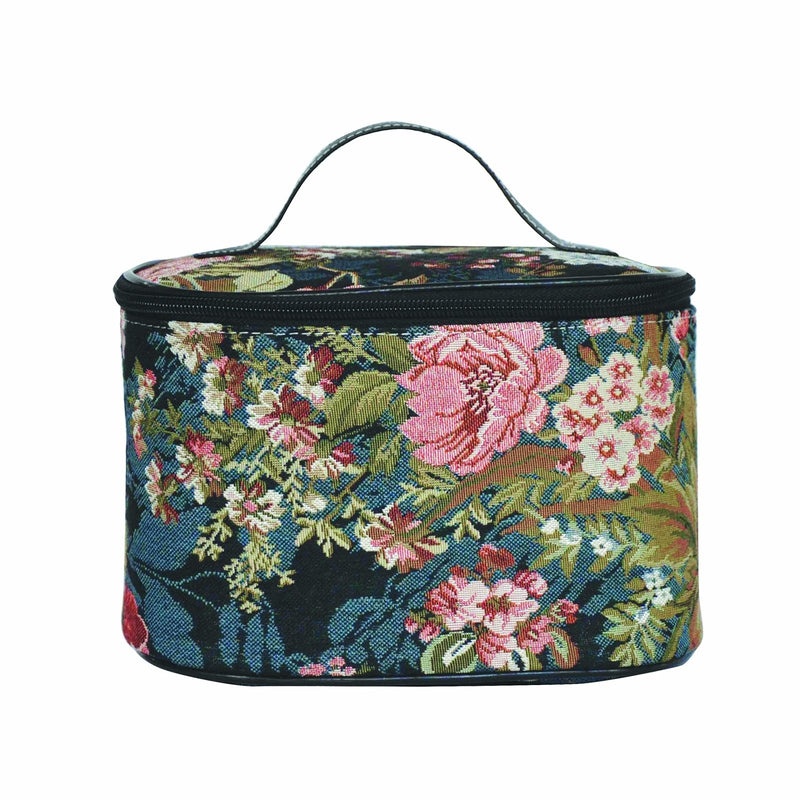 Signare Tapestry Toiletry Bag Makeup Organizer bag for Women with Peony Flower in Black Background Design (TOIL - PEO)