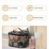 Signare Tapestry Toiletry Bag Makeup Organizer bag for Women with Peony Flower in Black Background Design (TOIL - PEO)