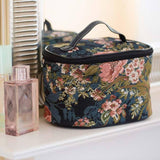 Signare Tapestry Toiletry Bag Makeup Organizer bag for Women with Peony Flower in Black Background Design (TOIL - PEO)