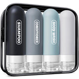 Silicone Travel Bottles for Toiletries with Labels, 3oz TSA Approved Squeezable Travel Size Containers, Leak Proof Travel Shampoo and Conditioner Bottles with Toiletry Bag (4 Pack, Dark Color)