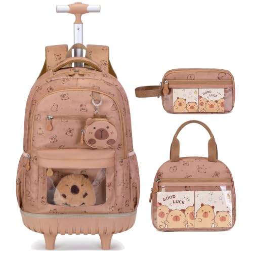 Similove Capybara Theme Rolling Backpack with Lunch Bag & Pencil Case, Kids Rolling Backpack for Girls, Wheeled School Bookbag with | Backpacks4Less