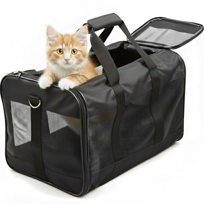 Simple Deluxe Airline - Approved Cat Carrier, 17" x 12" x 12", Soft - Sided Pet Carrier for Cats, Small Dogs, Kittens & Puppies up to 17 lbs, Durable & Collapsible Travel Carrier, Black
