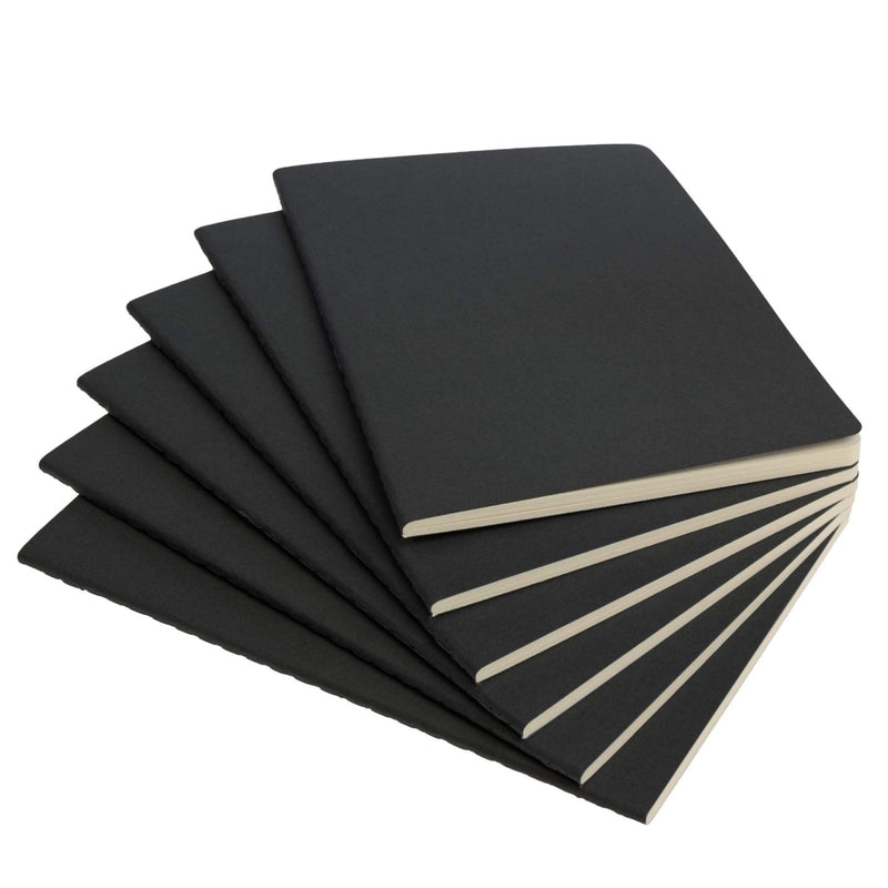 Simply Genius Journaling Notebooks - 6 - Pack A5 Black Softcover - College Ruled Writing Journal - Note Taking & Travel Notebook - 92 Lined Cream Pages 80 GSM