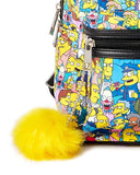 Simpsons All Over Character Print Women's Mini Backpack With Pom Zipper Pull Wallet Tote Bag