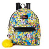 Simpsons All Over Character Print Women's Mini Backpack With Pom Zipper Pull Wallet Tote Bag