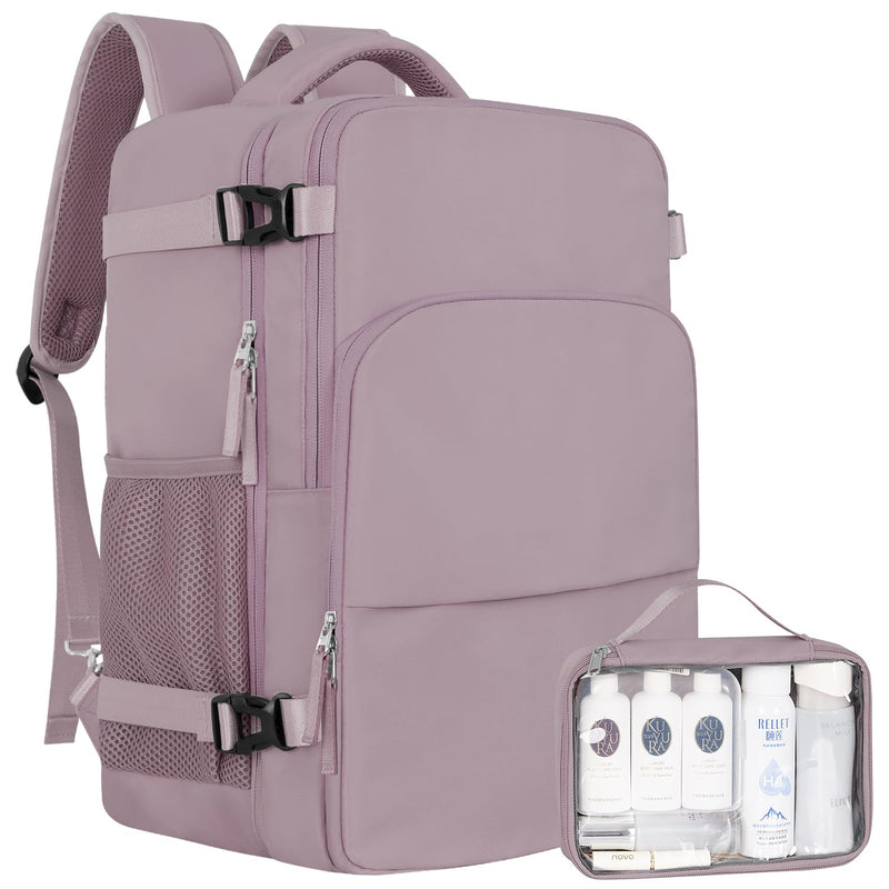 Sinaliy Travel Backpack, Carry on Flight Approved Backpack with Multi - Pockets, TSA Waterproof 17.3inch Laptop Backpack, Personal Item Travel Bag for Men Women, Light Purple