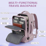 Sinaliy Travel Backpack, Carry on Flight Approved Backpack with Multi - Pockets, TSA Waterproof 17.3inch Laptop Backpack, Personal Item Travel Bag for Men Women, Light Purple