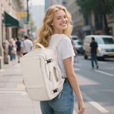 Sinaliy Travel Backpack for Women, Expandable 40L Carry on Flight Approved Backpack, 17 Inch Laptop Waterproof Travel Bag for College, Travel, Work, Beige