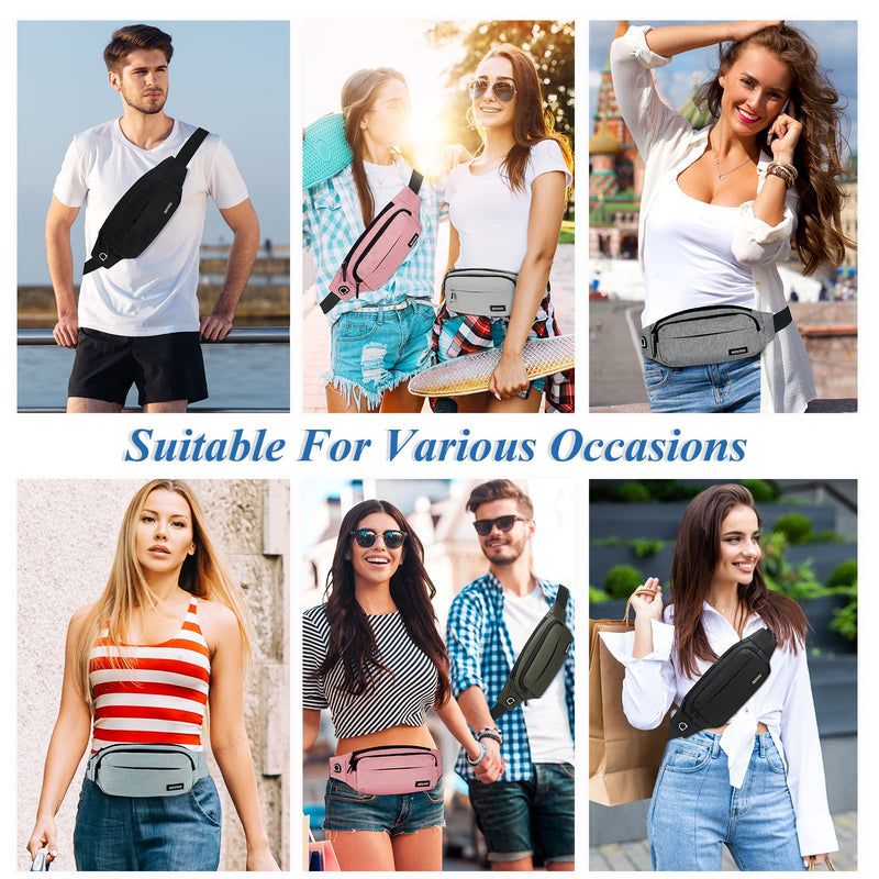 SINNO Large Fanny Pack for Women Men Belt Bag with 4 - Zipper Pockets Waterproof for Running Sport Workout Hiking Travel Walking Fasion Waist Packs Crossbody Phone Bag Carrying All Phones