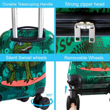 Skateboard Dinosaur Kids Luggage 2PC Set: Airline - Approved Carry On Boys Suitcase with 360° Spinner Rolling Wheels, Includes Neck Pillow