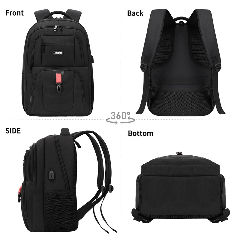 Skaypibs Black Backpack for Men Women, School Backpack for Boys Teens, 15.6 Inch Laptop Backpacks with USB Port, Water Resistent book bag, Work College Student Bookbag,Travel back pack