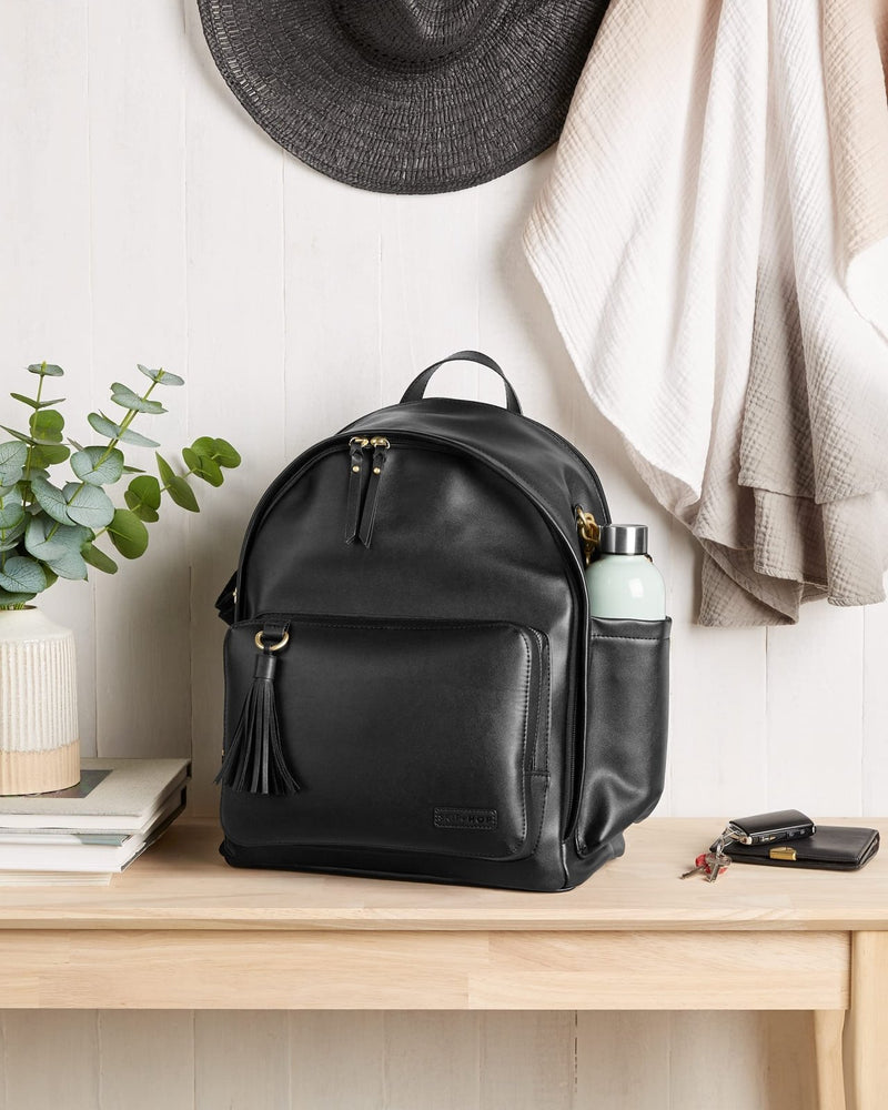 Skip Hop Diaper Bag Backpack: Greenwich Multi - Function Baby Travel Bag with Changing Pad and Stroller Straps, Vegan Leather, Black