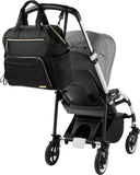 Skip Hop Diaper Bag Backpack: Mainframe Large Capacity Wide Open Structure with Changing Pad & Stroller Attachement, Black with Gold Trim