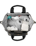 Skip Hop Diaper Bag Backpack: Mainframe Large Capacity Wide Open Structure with Changing Pad & Stroller Attachement, Black with Gold Trim