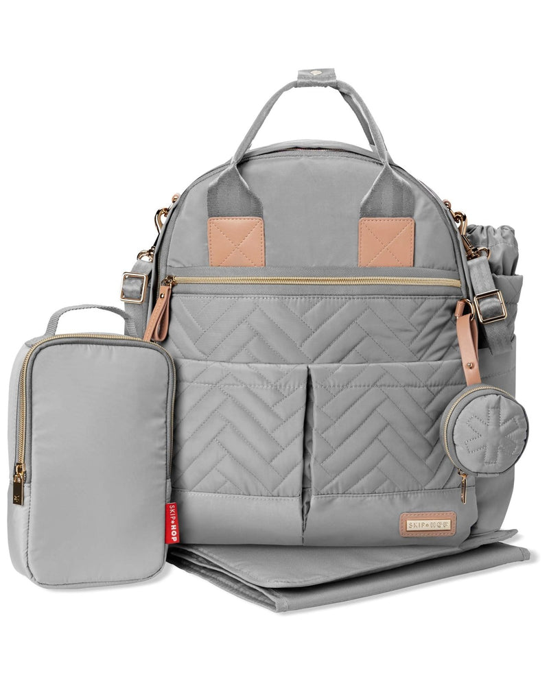 Skip Hop Diaper Bag Backpack: Suite 6 - in - 1 Diaper Backpack Set, Multi - Function Baby Travel Bag with Changing Pad, Stroller Straps, Bottle Bag and Pacifier Pocket, Dove Grey