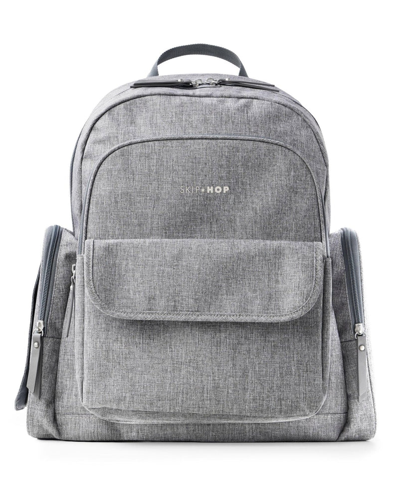 Skip Hop Diaper Bag Backpack with Portable Changing Pad, 9 Total Pockets, Easy - Access Wipes Pocket, Zippered Side Pocket, Luggage Sleeve & Stroller Straps, Fits a 15” Laptop, Luna, Heather Grey