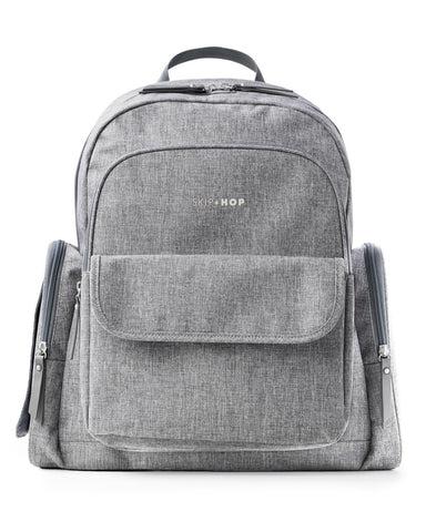 Skip Hop Diaper Bag Backpack with Portable Changing Pad, 9 Total Pockets, Easy - Access Wipes Pocket, Zippered Side Pocket, Luggage Sleeve & Stroller Straps, Fits a 15” Laptop, Luna, Heather Grey