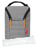 Skip Hop Insulated Breastmilk Cooler And Double Baby Bottle Bag, Black & White Stripe