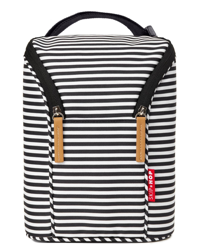 Skip Hop Insulated Breastmilk Cooler And Double Baby Bottle Bag, Black & White Stripe