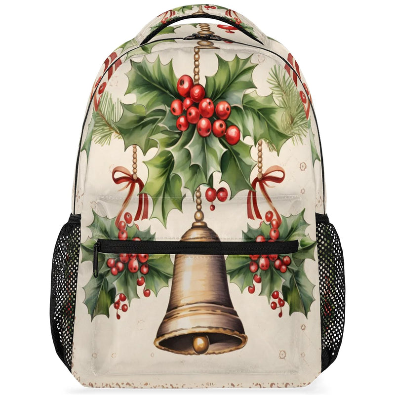 Skonsati Christmas Bell Leaf Large Backpack Fashion Travel Backapck for Business Women Men Casual Laptop Bag Waterproof Lightweight Cool Backpacks