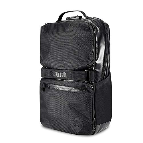 Skunk SoHo Backpack - Smell Proof - Weather Resistant - With Combination Lock (Black/Black Leather) | Backpacks4Less