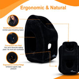 Skyrest Inflatable Travel Pillow - Airplane Pillow for Neck Support on Long Flights, Buses, Cars, Office & Trains - Comes with Eye Mask, Earplugs & Portable Drawstring Bag - Black