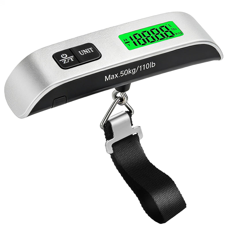 SkyStage Digital Luggage Scale, 110lb Suitcase Weight Scale for Travel with Backlit LCD Display, 4 - Unit Switching, Portable Hanging Baggage Scale for Luggage, Backpacks, Packages (Battery Included)