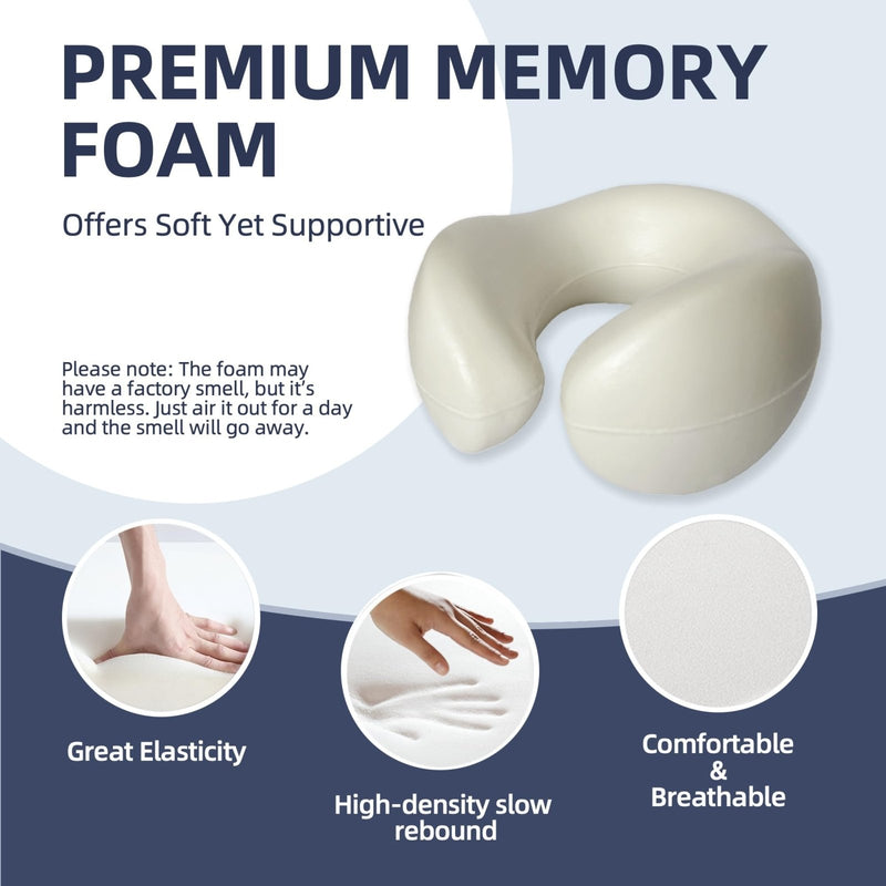SKYTRAX COMF® Premium Ergonomic Memory Foam Travel Neck Pillow, Washable Cooling Ice Silk Cover, Firm Neck Support for Airplane Long Flights & Pain Relief, with Portable Carry Case (Navy Blue)