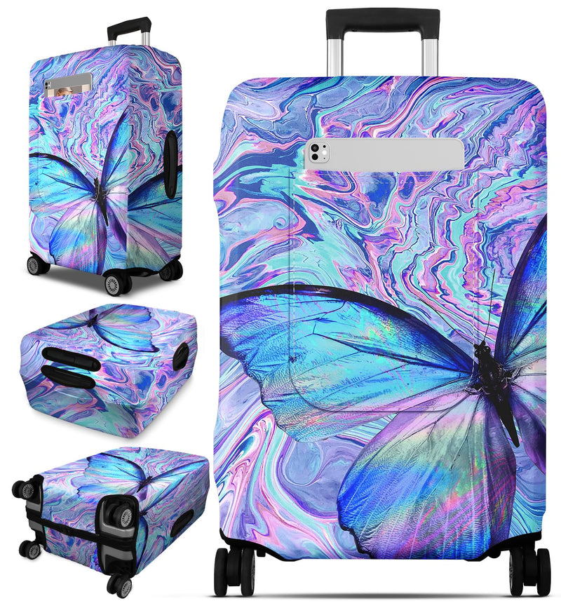 Slohif Luggage Cover for Suitcase Tsa Approved Protector - Butterfly Luggage Sleeve Large Suit Case Cover Travel Stretch Baggage Case Protective Washable Fit 31 - 32 Inch