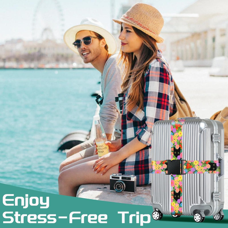 Slohif Luggage Straps for Suitcases Travel Belt Accessories Luggage Connector Identifiers 2 Pack Over Handle with Buckle Unique Nylon Adjustable Strap for Sleeping Bag Car Seat Cat