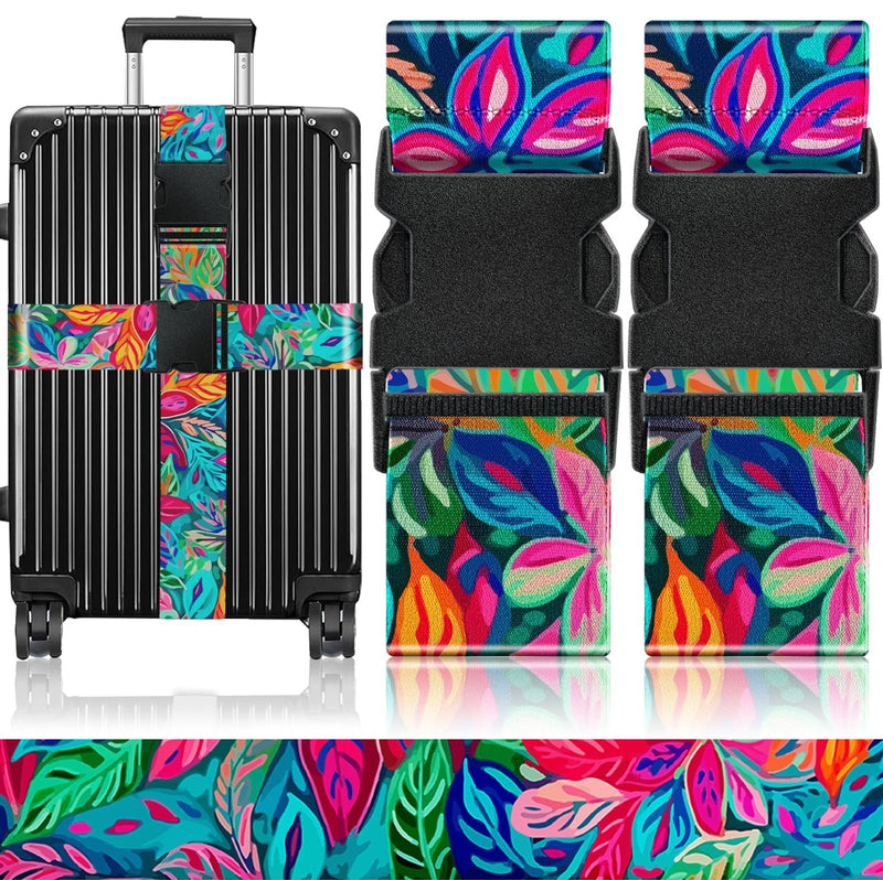 Slohif Luggage Straps for Suitcases Travel Belt Accessories Luggage Connector Identifiers Over Handle with Buckle Unique Nylon Adjustable Strap for Sleeping Bag Car Seat Colorful Leaf (2 Pack)
