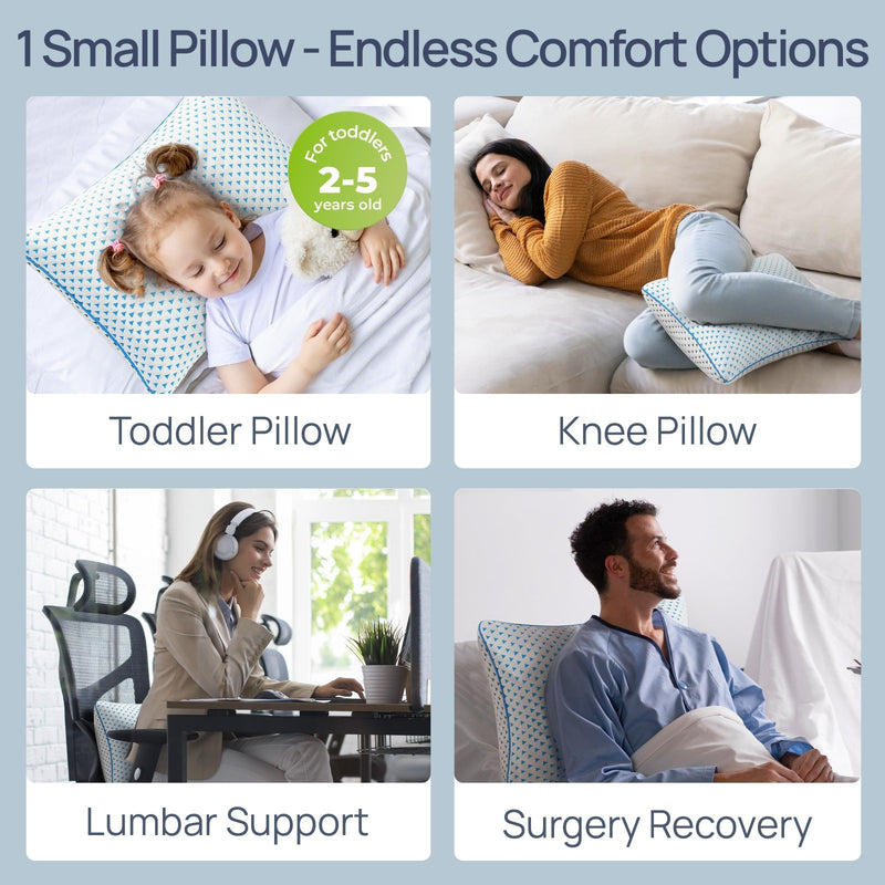 Small Cooling Memory Foam Pillow for Travel & Camping, Compressible Adjustable Pillow for Medium Firm Neck Knee Lumbar Support,Washable, Ideal Sleeping, Car, Airplane, Toddler & Backpacking, Gifts