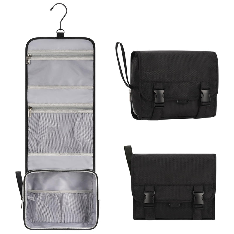 Small Hanging Toiletry Bag for Men and Women, Portable Hanging Organizer for Travel - Sized Shower Dopp Kit, Makeup Accessories, Waterproof Toiletries Organizer with 3 Compartments for Outdoor - Black