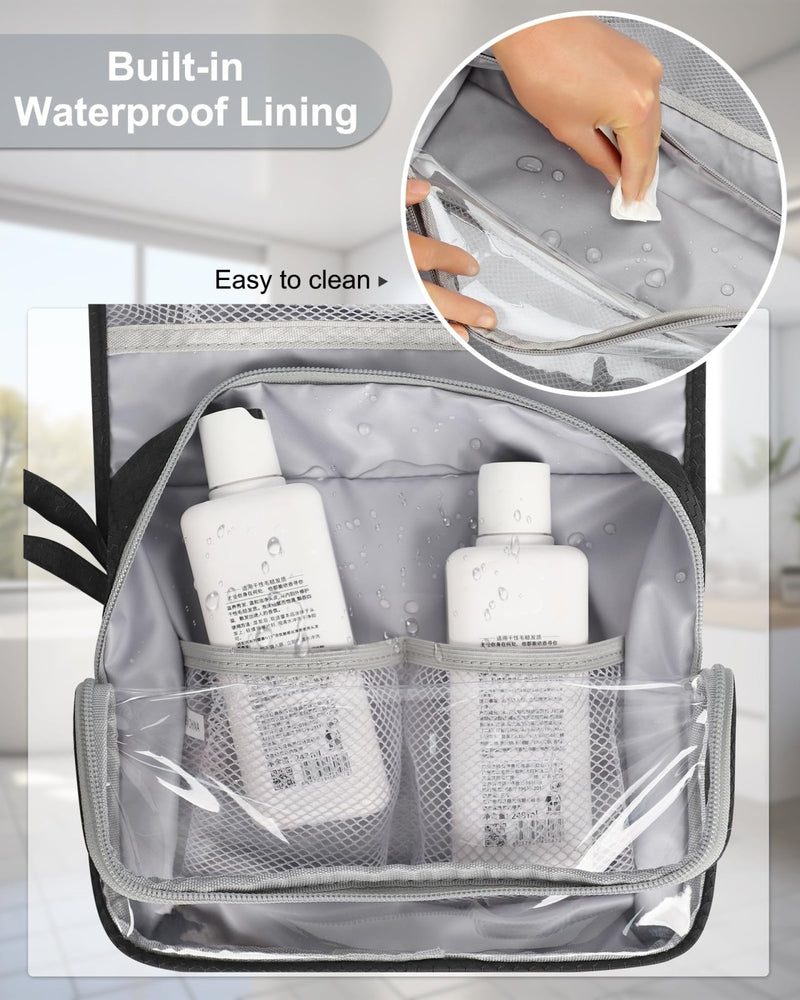 Small Hanging Toiletry Bag for Men and Women, Portable Hanging Organizer for Travel - Sized Shower Dopp Kit, Makeup Accessories, Waterproof Toiletries Organizer with 3 Compartments for Outdoor - Black
