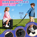 smilesun Kids Ride - On Luggage, 20" Hardshell Carry - On Suitcase with 6 Spinner Wheels, Foldable Pedal, Hidden Cup Holder & Combination Lock for Toddlers & Children (Black, 20 - inch)
