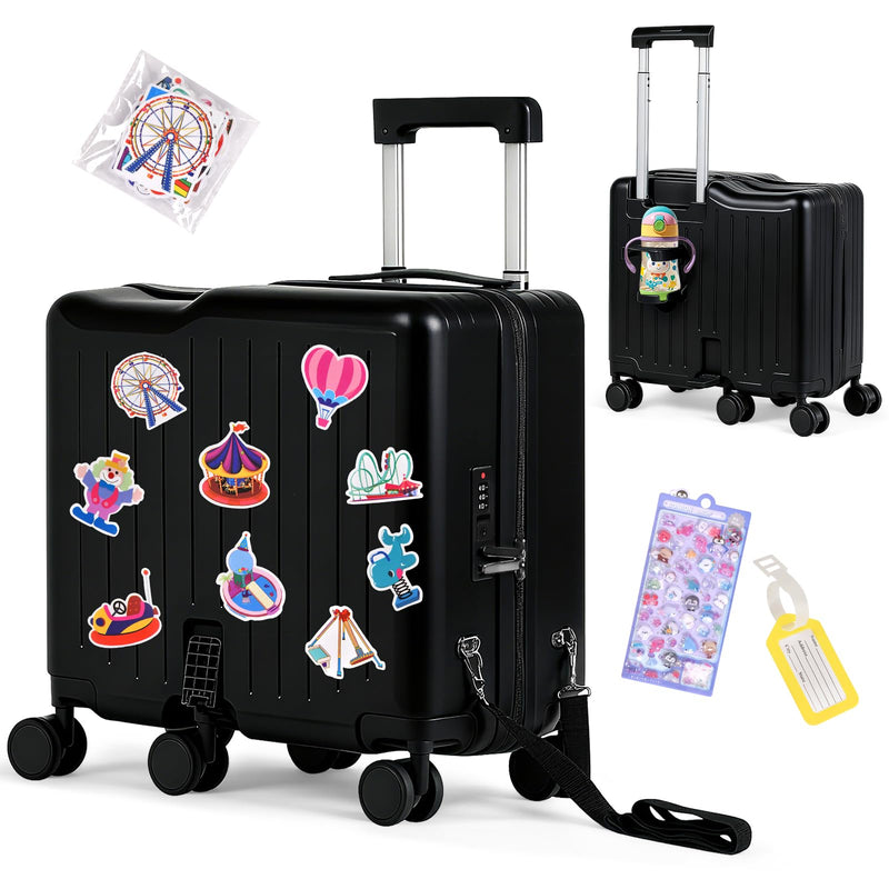 smilesun Kids Ride - On Luggage, 20" Hardshell Carry - On Suitcase with 6 Spinner Wheels, Foldable Pedal, Hidden Cup Holder & Combination Lock for Toddlers & Children (Black, 20 - inch)