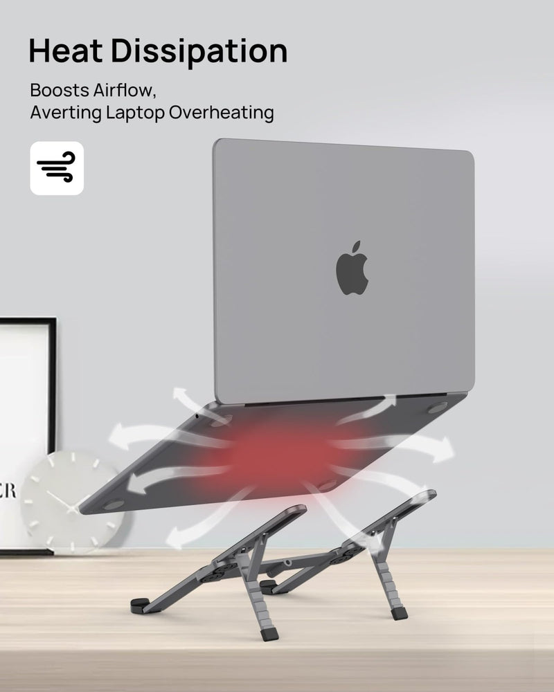SODI [Ultra Compact] Foldable & Portable Laptop Stand for Desk, Lightweight Tablet Stand for Business Travel, Library, Cafe, 6 Level Height Ergonomic Aluminum Computer Holder for 10 - 16" Laptops