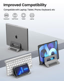 SODI Vertical Laptop Stand for Desk, Gravity Auto Lock MacBook Stand, Aluminum Laptop Holder Vertical Compatible with MacBook Pro, Air, Tablet, Space - Saving Organize Work & Home Office, Gray
