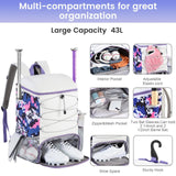 Softball Bag for Girls White, Large Baseball Bat Bag with Shoe Compartment for Youth Adult Women Catchers, T Ball Must Haves Equipment Backpack for Basketball Soccer Sports Gift (White+Camouflage)