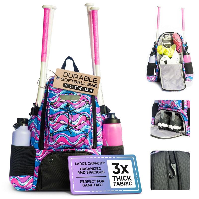 Softball bag with Separate Cleat Compartment - Durable Baseball Equipment Bag with Fence Hook - Trendy Softball Backpack - Softball and Baseball Bat Bag - Adult Softball and Baseball Bag