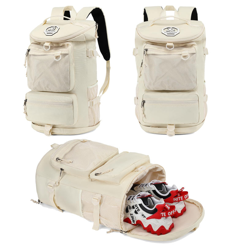 Solid color gym duffel bag backpack, wrestling bag,with shoe compartment, 4 kinds of back method waterproof travel sports walking laptop Lightweight（B - Sea Salt White）