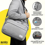 Solo New York Briefcase - Laptop Carrying Bag for Women & Men, Brief for Travel & Work, Front Zippered Pocket, Adjustable Shoulder Strap, Fits 15.6" Computer - Re:New, Gray