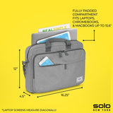Solo New York Briefcase - Laptop Carrying Bag for Women & Men, Brief for Travel & Work, Front Zippered Pocket, Adjustable Shoulder Strap, Fits 15.6" Computer - Re:New, Gray