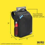Solo New York Laptop Backpack for Women & Men - Carry On Bookbag for Travel & Work, Lightweight Bag, Side Mesh Pockets, Fits 15.6" Computer - Re:Define, Black