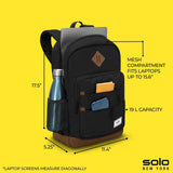Solo New York Laptop Backpack for Women & Men - Carry On Bookbag for Travel & Work, Lightweight Bag, Side Mesh Pockets, Fits 15.6" Computer - Re:Fresh, Black