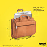 Solo New York Leather Rolling Case with Wheels - Roller Laptop Bag, Wheeled Briefcase for Women & Men, Carry On Size for Travel, Fits 15.6" Computer - Walker, Tan