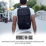 Solo New York Travel Backpack Duffel - Convertible Travel Duffle Bag for Men & Women, Carry On Size, Use for Gym, Flights, or Work, Separate Shoe Compartment, Padded Straps - All - Star, Black