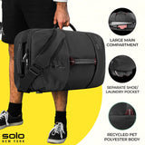 Solo New York Travel Backpack Duffel - Convertible Travel Duffle Bag for Men & Women, Carry On Size, Use for Gym, Flights, or Work, Separate Shoe Compartment, Padded Straps - All - Star, Black