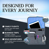 SO~MINE Airplane Pocket Organizer | Tray Table Cover | In Flight Seat Back Organizer Bag | Commuter Essential Travel Bag | Media Pouch For Flying | Travel Gift | Attaches To Luggage | Charcoal/Cobalt