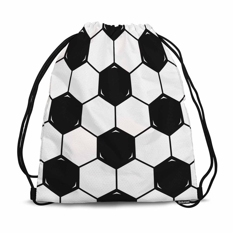 Sotunad Drawstring Bag Sports Backpack Football Texture Soccer with Black and White Elements Seamless Pattern Sutiable for Dance Sports Beach Short Travel Stroage 14x16.9 Inch